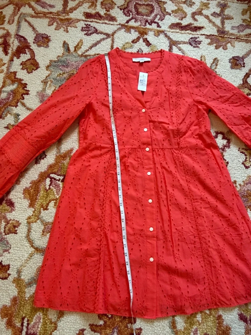 4/$25 SALE LOFT Coral Eyelet Button-Front Dress with Scalloped Neckline - Picture 7 of 8